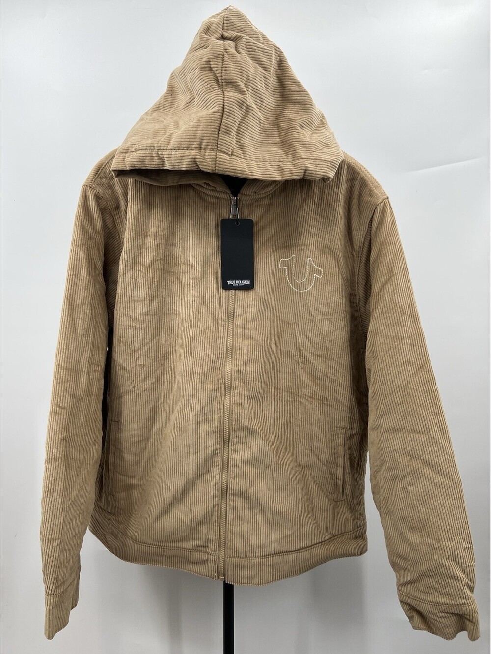 True Religion Jacket Mens Corduroy Hooded Vintage Travertine Tan Horseshoe L